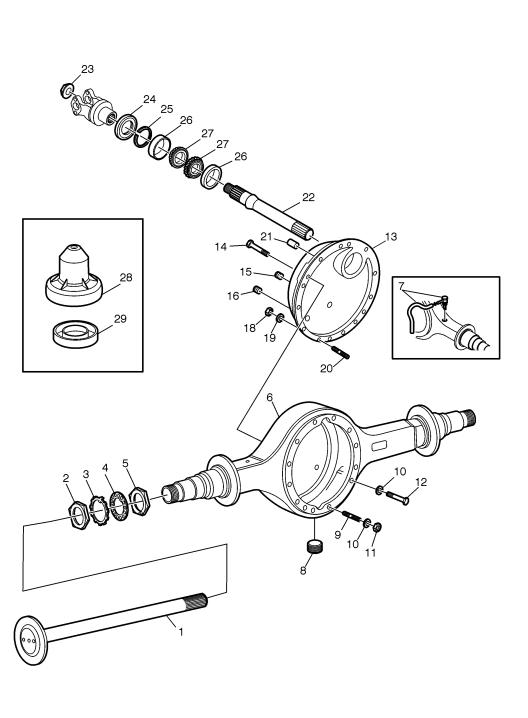 Схема выходного вала среднего моста DANA SPICER DS404 OUTPUT SHAFT & HSG